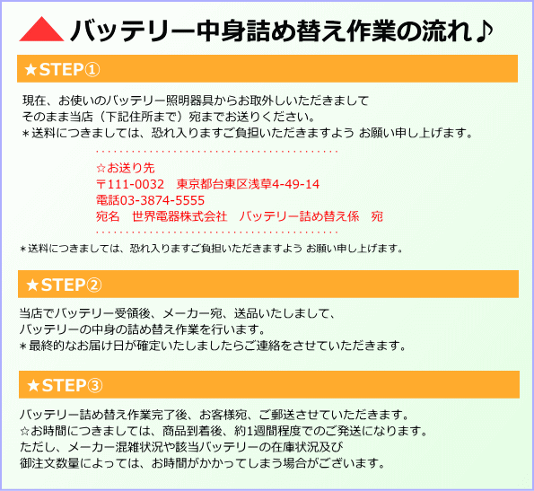 バッテリー中身詰め替え作業のながれについて